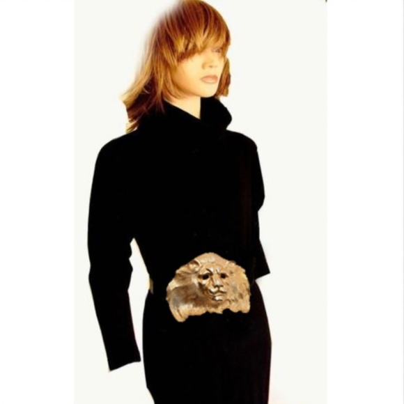 Christopher Ross Lion Head Belt Buckle Large 7in L 24kt Gold Plate SATC Vintage - Picture 3 of 9